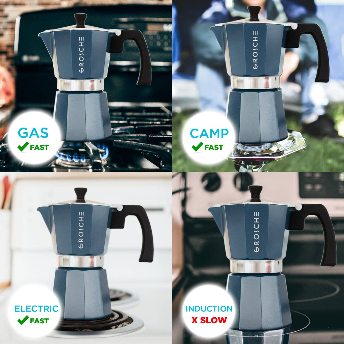 GROSCHE MILANO Stovetop Espresso Maker - Blue: 3 cup