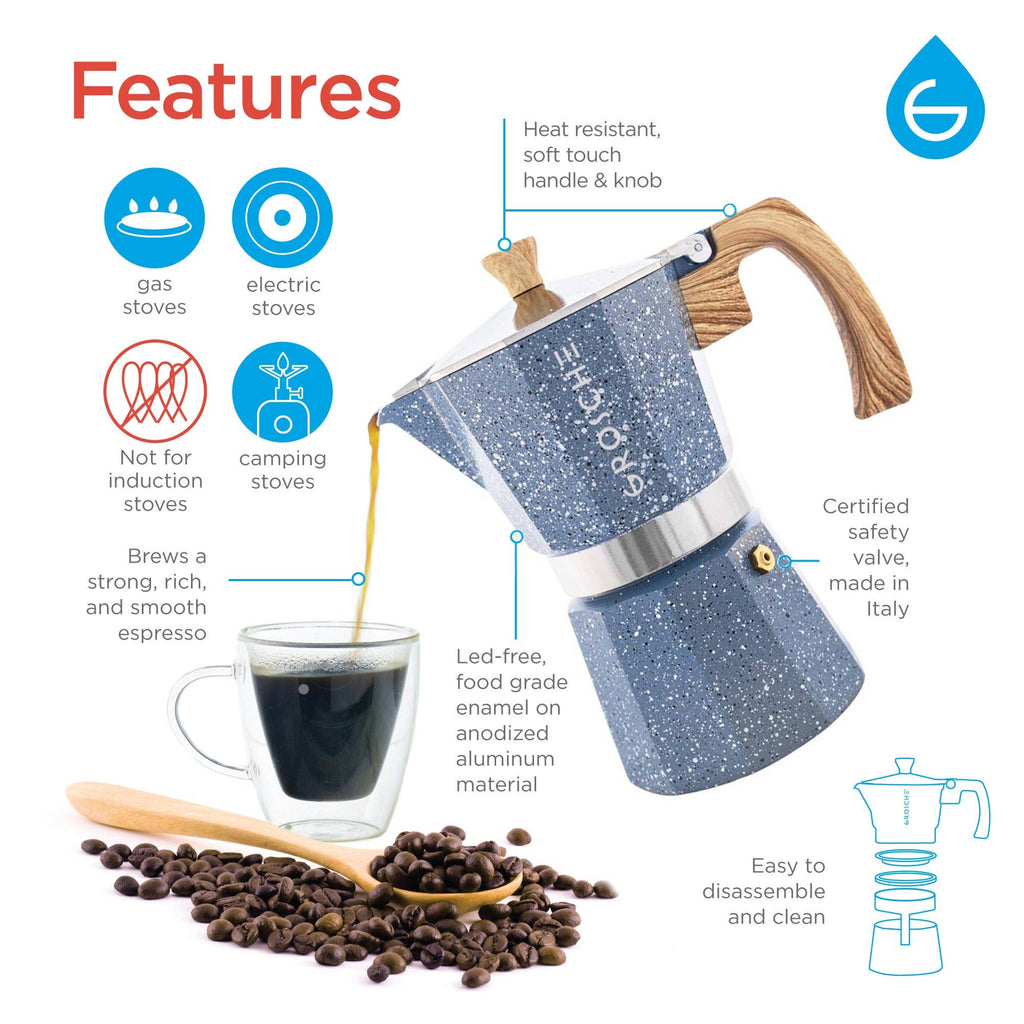 MILANO STONE Stovetop Espresso Maker - Indigo Blue: 6 cup