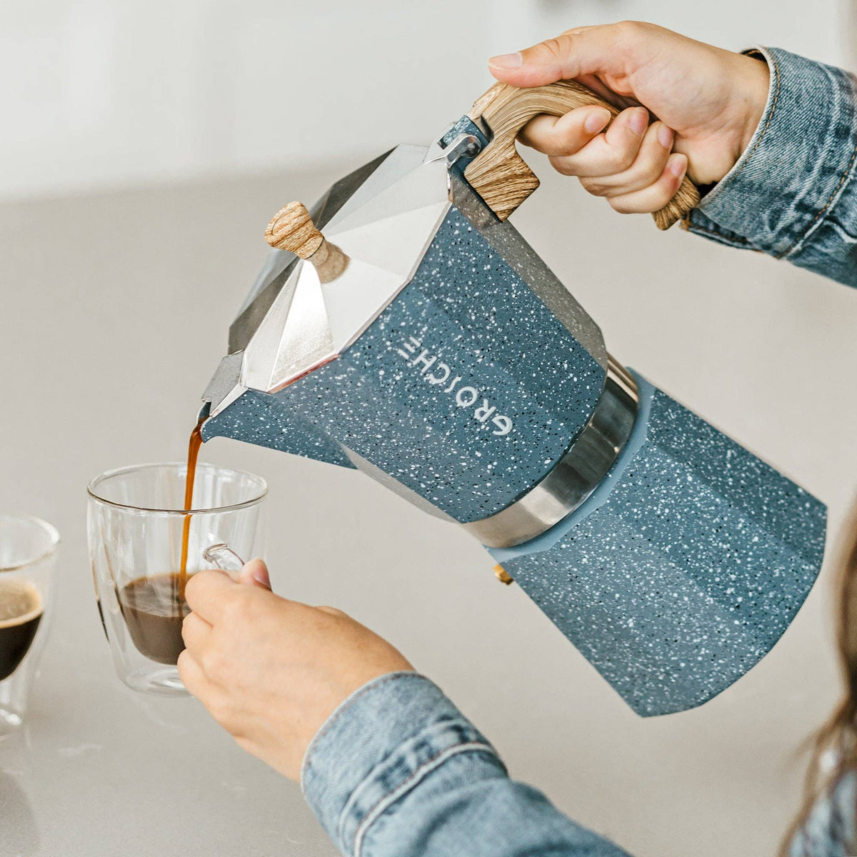 MILANO STONE Stovetop Espresso Maker - Indigo Blue: 6 cup