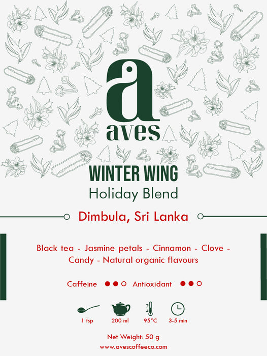 Green tea: Loose green tea leaves rich in antioxidants – fresh and vibrant flavour.
Black tea: Loose black tea leaves – full-bodied aroma for a perfect morning brew.
Herbal tea: Colourful loose herbal tea blend with chamomile, mint, and petals – caffeine-free wellness tea.
Chai: Loose chai tea leaves with spices – aromatic Indian masala tea blend.
White tea: Delicate loose white tea leaves – smooth and subtle premium brew.
Aves Coffee Company. Loose Tea leaves