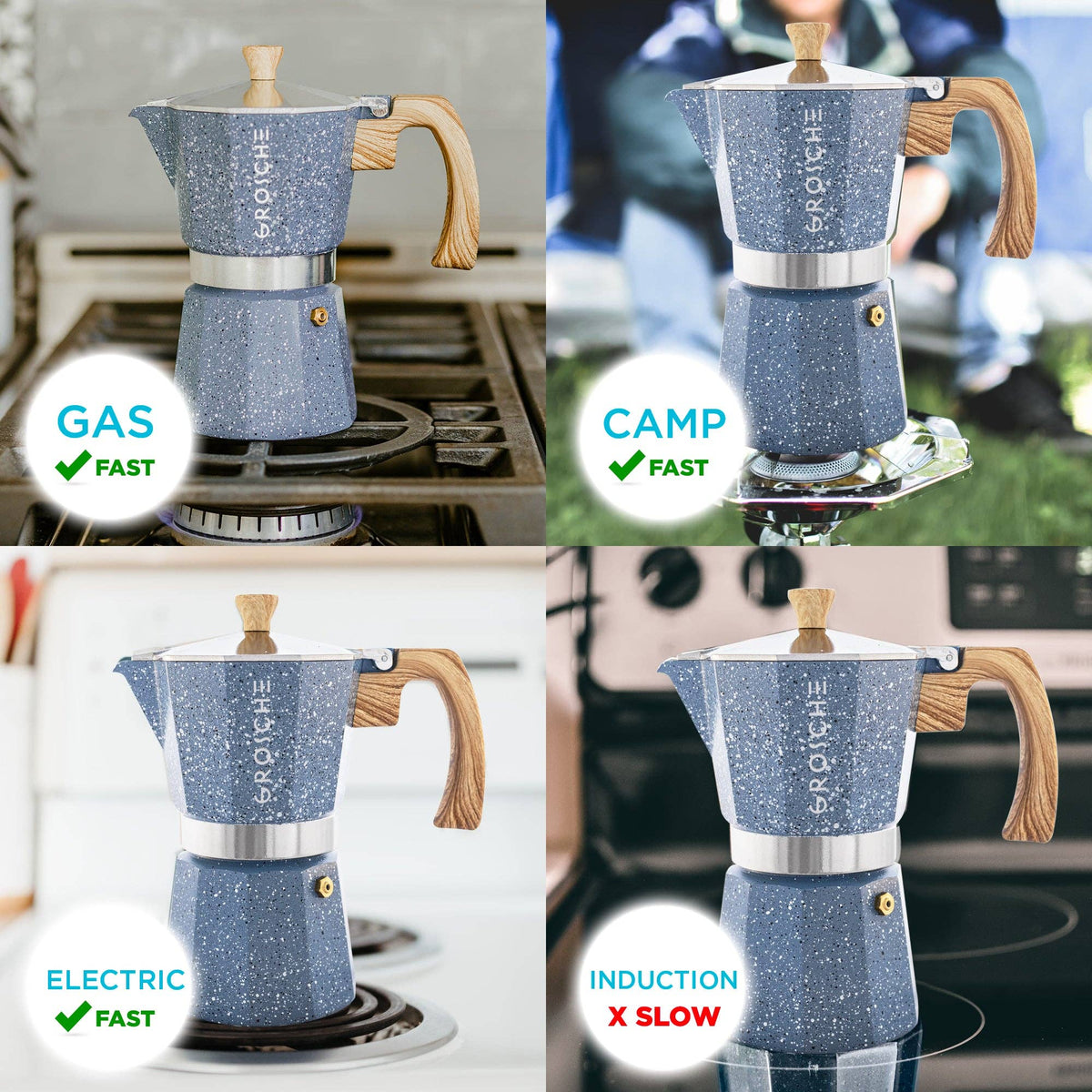 MILANO STONE Stovetop Espresso Maker - Indigo Blue: 6 cup